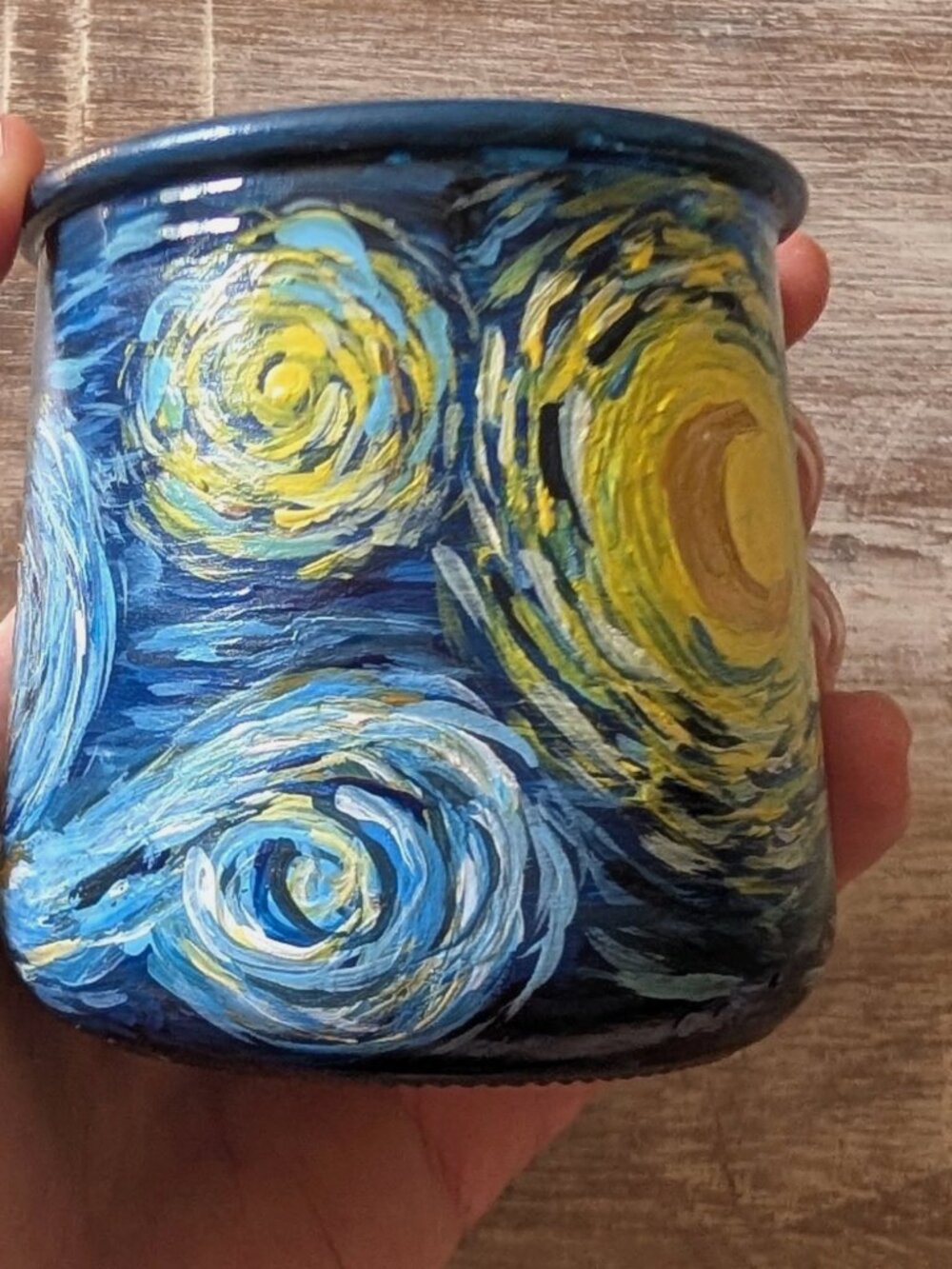 Hand-Painted "Starry Night" Tealight Holders - Set of 2 | Van Gogh Inspired Jars - Picture 9 of 16